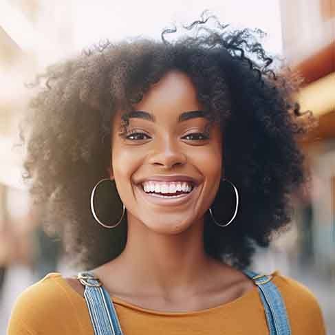 Woman with beautiful teeth smiling outside